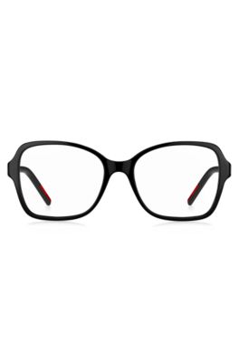 Black-acetate optical frames with branded temples, Black
