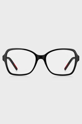 Black-acetate optical frames with branded temples, Black