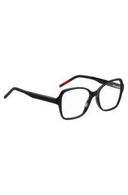 Black-acetate optical frames with branded temples, Black