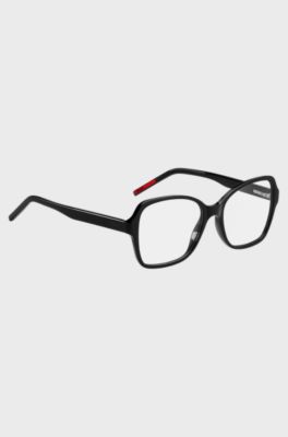 Monture optique en ac&eacute;tate noir avec branches logot&eacute;es, Noir