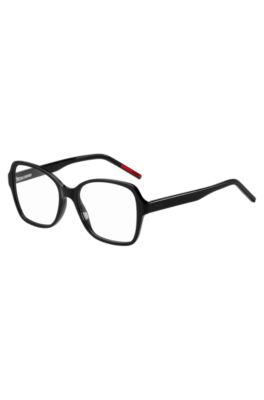 Black-acetate optical frames with branded temples, Black