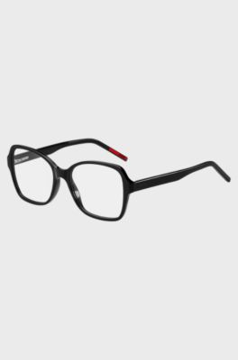 Monture optique en ac&eacute;tate noir avec branches logot&eacute;es, Noir
