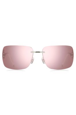 Pink-lens sunglasses with stacked-logo temples, Silver