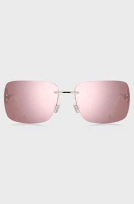 Pink-lens sunglasses with stacked-logo temples, Silver