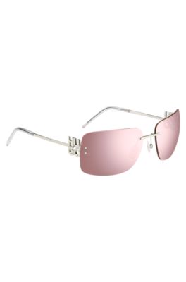 Pink-lens sunglasses with stacked-logo temples, Silver