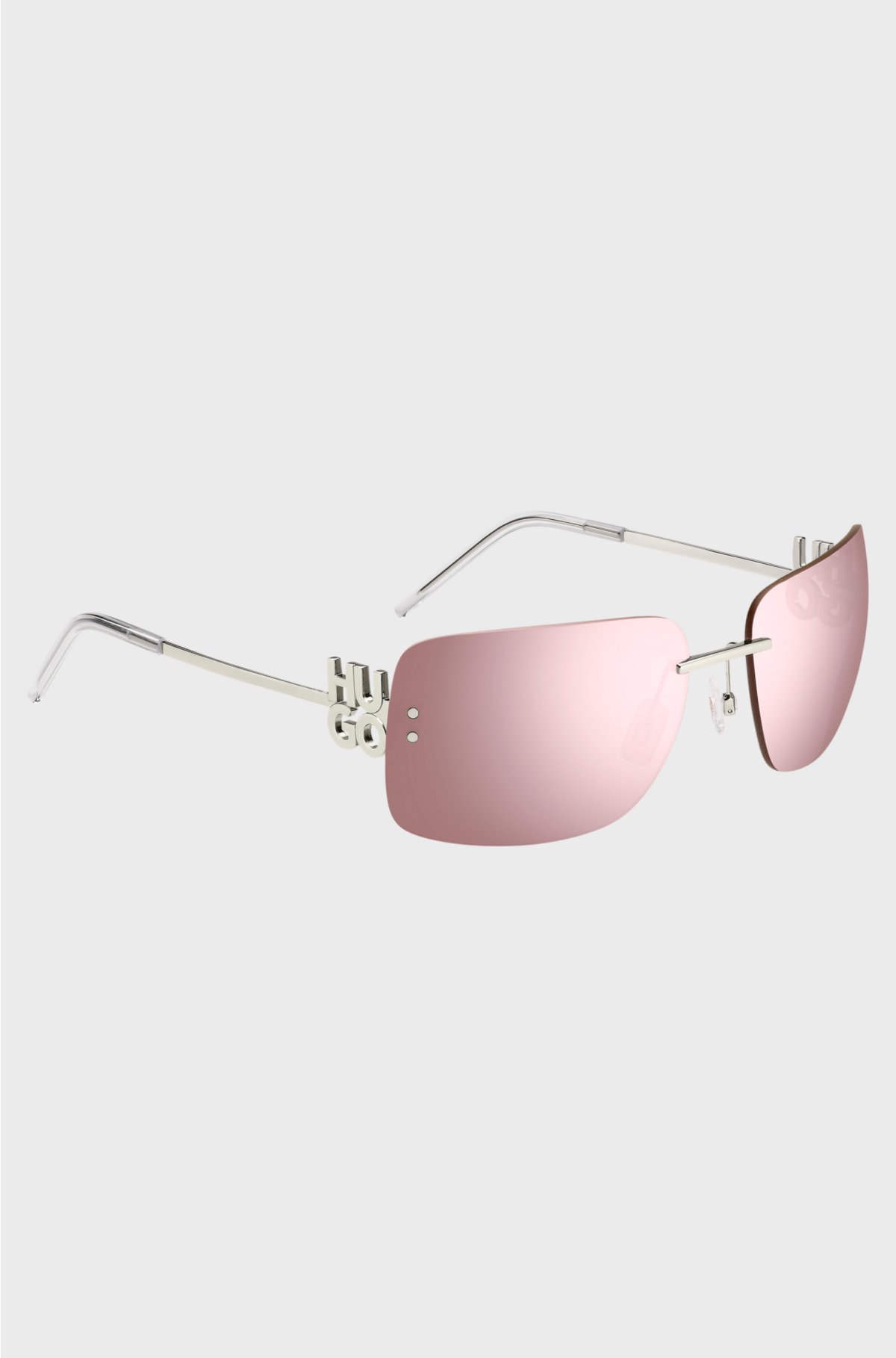 Pink-lens sunglasses with stacked-logo temples, Silver