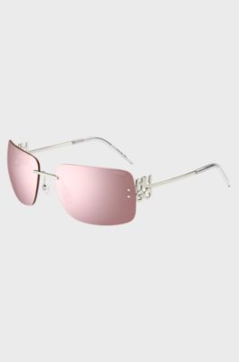 Pink-lens sunglasses with stacked-logo temples, Silver