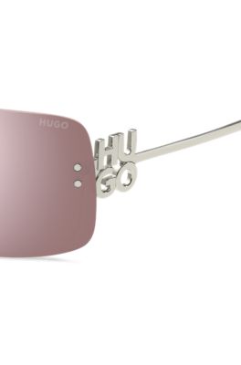 Pink-lens sunglasses with stacked-logo temples, Silver