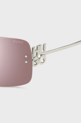Pink-lens sunglasses with stacked-logo temples, Silver