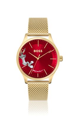 Looney Tunes x BOSS Red-dial watch with Bugs Bunny detail, Gold