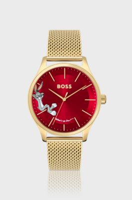 Looney Tunes x BOSS Red-dial watch with Bugs Bunny detail, Gold