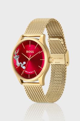 Looney Tunes x BOSS Red-dial watch with Bugs Bunny detail, Gold