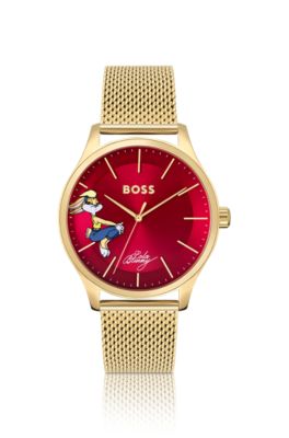 Looney Tunes x BOSS Red-dial watch with Lola Bunny detail, Gold