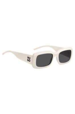 White sunglasses with stacked-logo temples, White