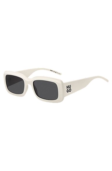 White sunglasses with stacked-logo temples, White