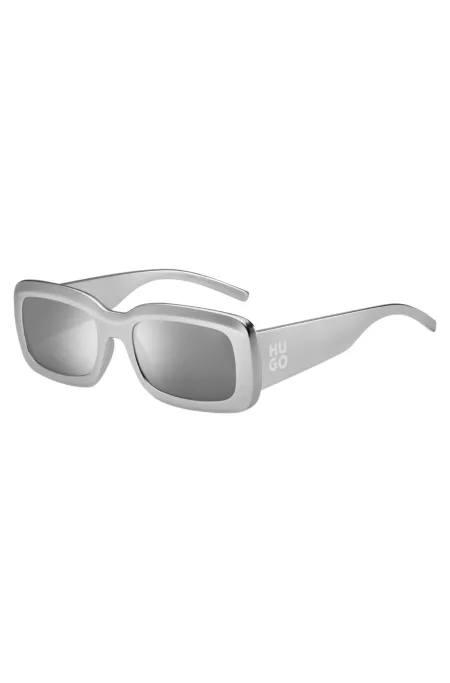 Grey sunglasses with stacked-logo temples