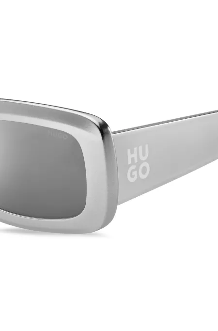 Grey sunglasses with stacked-logo temples