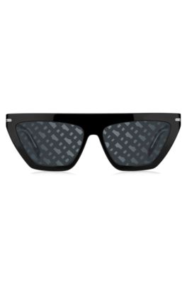 Lunettes de soleil en ac&eacute;tate noir avec verres &agrave; motif monogramme, Noir