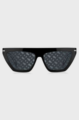 Black-acetate sunglasses with monogram-patterned lenses, Black