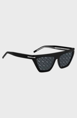 Lunettes de soleil en ac&eacute;tate noir avec verres &agrave; motif monogramme, Noir