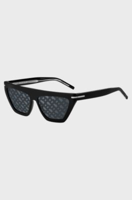 Gafas de sol de acetato negro con lentes estampadas con monogramas, Negro