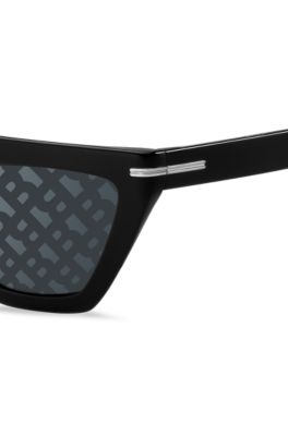 Lunettes de soleil en ac&eacute;tate noir avec verres &agrave; motif monogramme, Noir