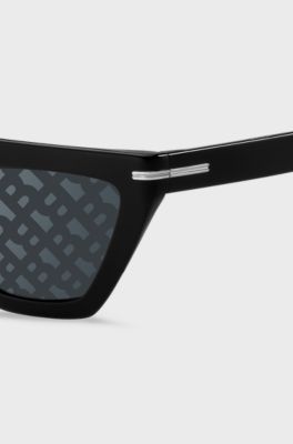Black-acetate sunglasses with monogram-patterned lenses, Black