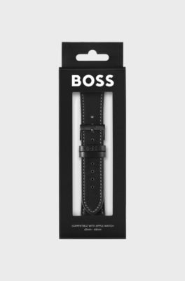 Black leather Apple Watch strap, Black