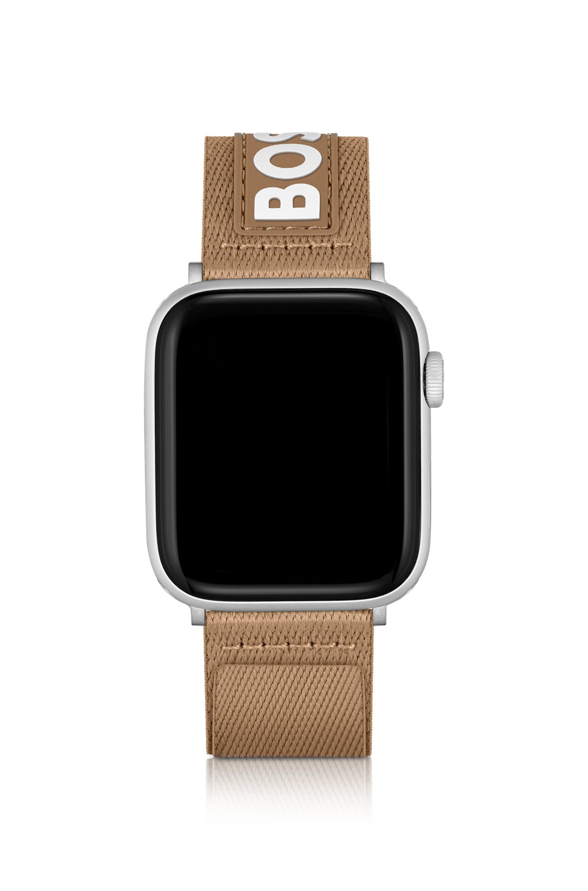 Camel-toned woven strap for Apple Watch with contrast logo, Assorted-Pre-Pack