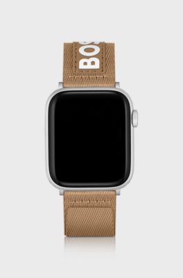 Camel-toned woven strap for Apple Watch with contrast logo, Light Brown
