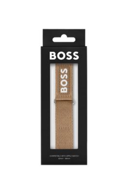 Camel-toned woven strap for Apple Watch with contrast logo, Light Brown