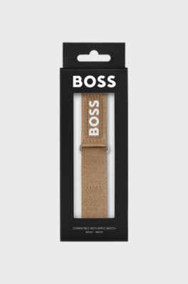 Camel-toned woven strap for Apple Watch with contrast logo, Light Brown