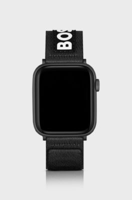 Black woven strap for Apple Watch with contrast logo, Black