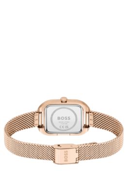 Rechteckige Uhr in Gold-Optik mit Mesh-Armband, Gold