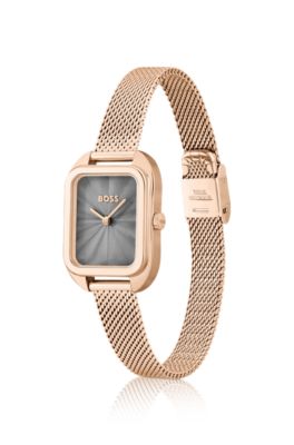 Rechteckige Uhr in Gold-Optik mit Mesh-Armband, Gold