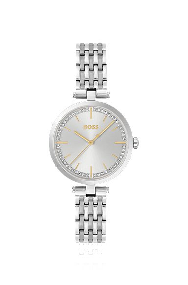 Silver-tone watch with link bracelet, Silver