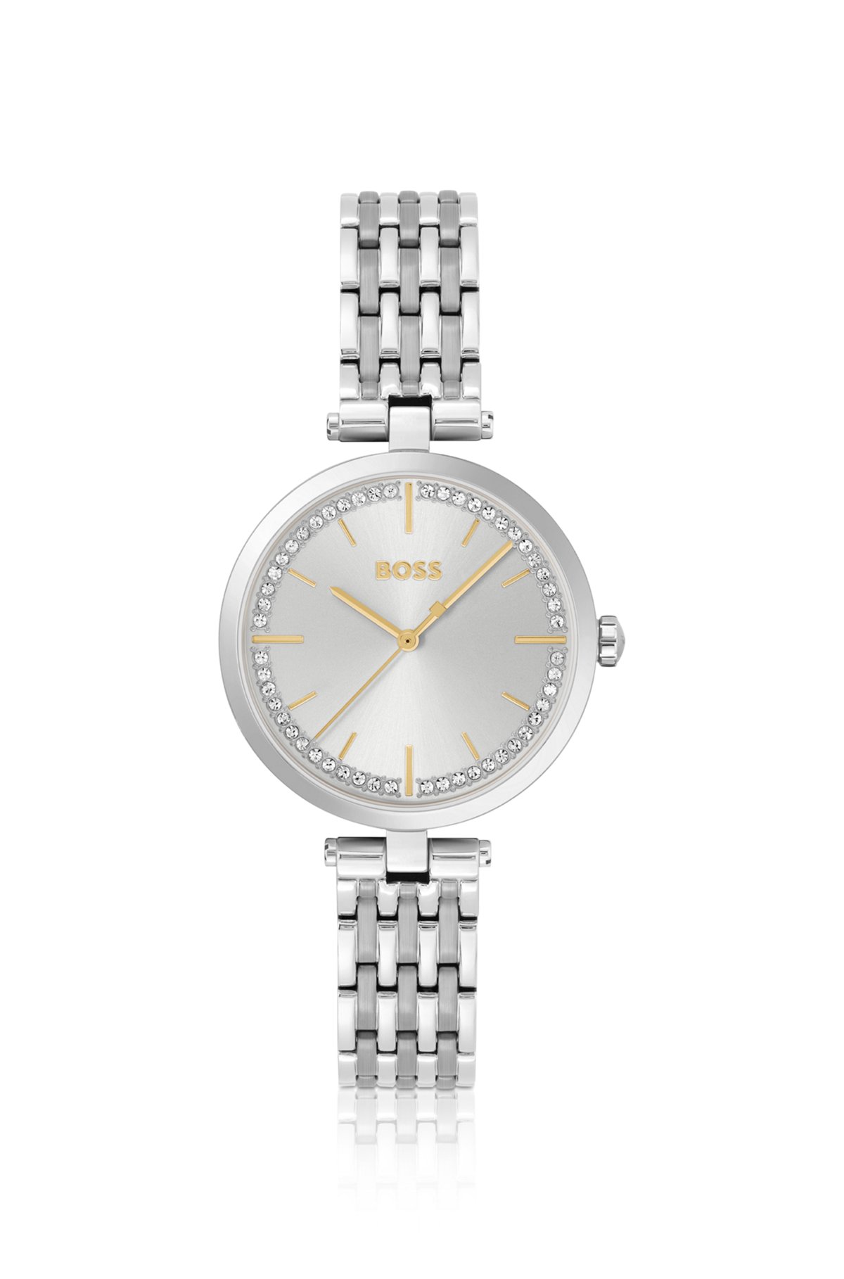 Zilverkleurig horloge met geschakelde polsband, Zilver