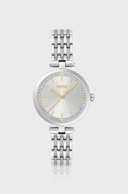 Silver-tone watch with link bracelet, Silver