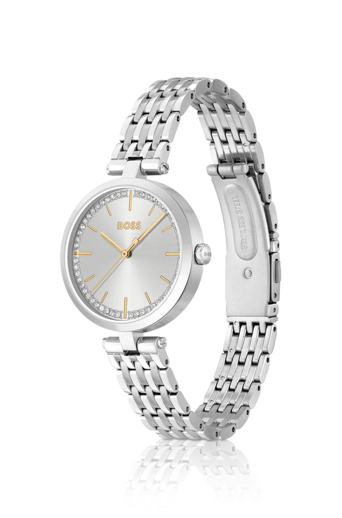 Zilverkleurig horloge met geschakelde polsband, Zilver