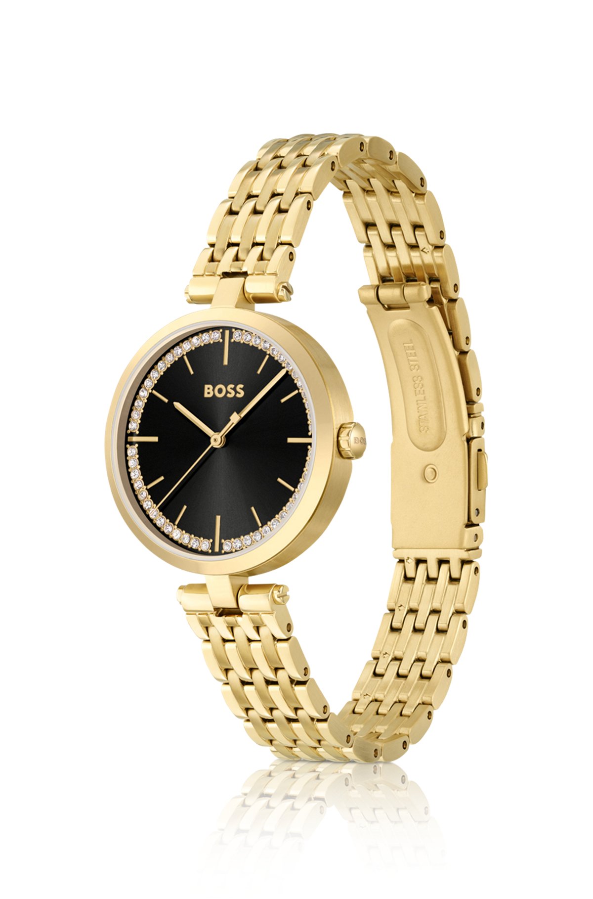 Gold-tone watch with link bracelet, Gold