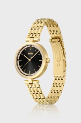 Gold-tone watch with link bracelet, Gold