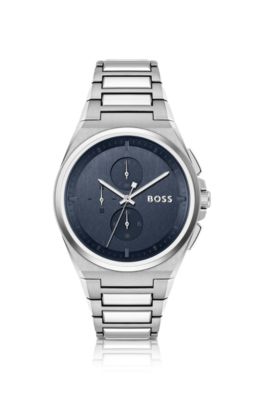 BOSS Montre chronographe avec cadran bleu et bracelet maillons