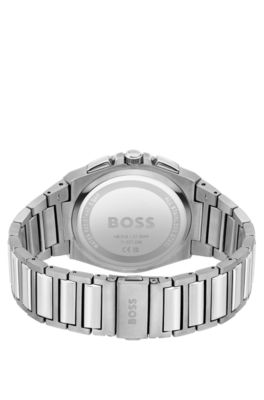 Blue-dial chronograph watch with link bracelet, Silver