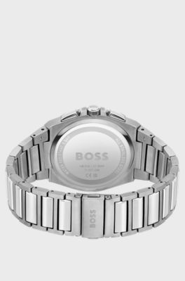 Blue-dial chronograph watch with link bracelet, Silver