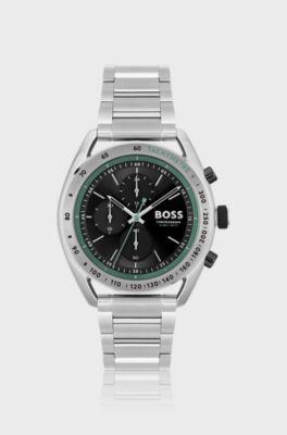 Montre chronographe avec sous-cadrans et bracelet &agrave; maillons, Argent