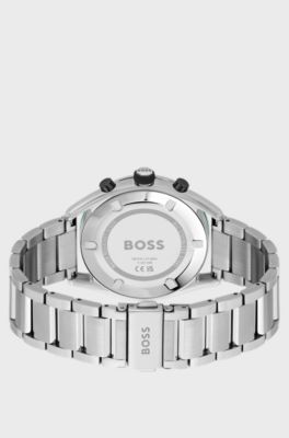 Montre chronographe avec sous-cadrans et bracelet &agrave; maillons, Argent