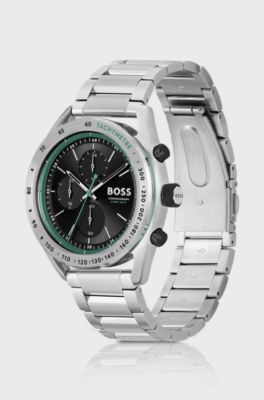 Montre chronographe avec sous-cadrans et bracelet &agrave; maillons, Argent
