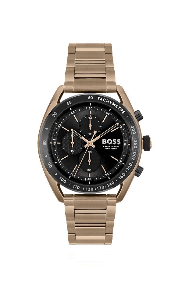 Gold-tone chronograph watch with link bracelet, Gold