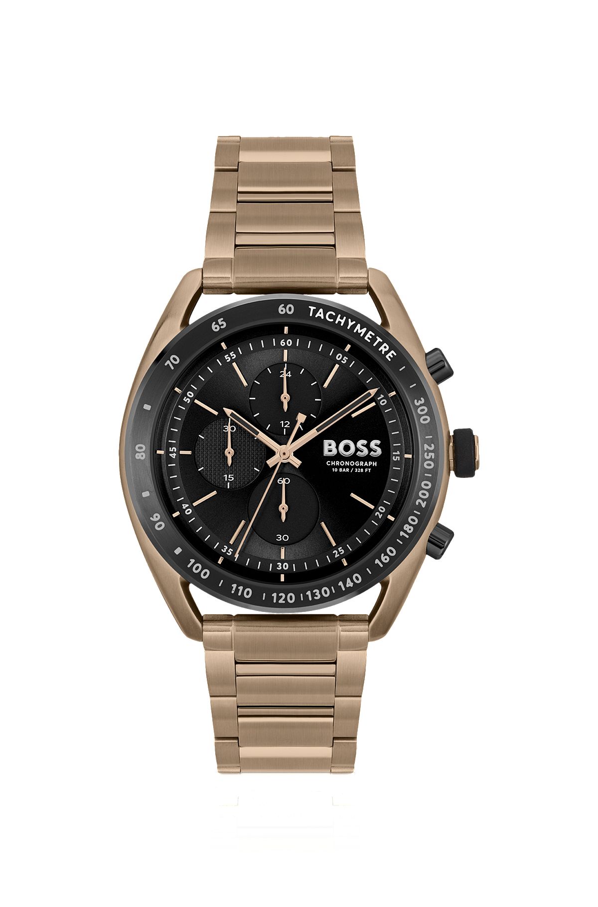 Gold-tone chronograph watch with link bracelet, Gold