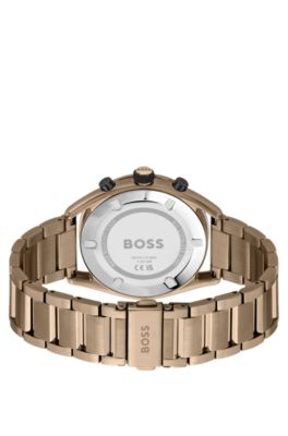 Gold-tone chronograph watch with link bracelet, Gold